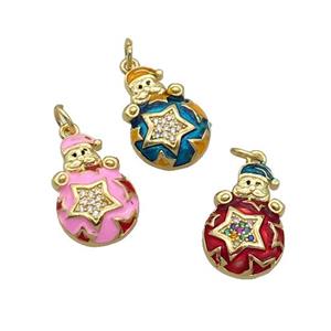 Copper Santa Claus Pendant Pave Zircon Orange Enamel Gold Plated Mixed, approx 12.5-18mm [FN32221]