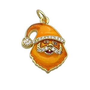 Copper Santa Claus Pendant Pave Zircon Orange Enamel Gold Plated, approx 15.5-17.5mm [FN32222]