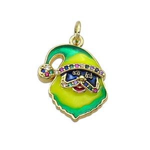 Copper Santa Claus Pendant Pave Zircon Yellowgreen Enamel Gold Plated, approx 15.5-17.5mm [FN32224]