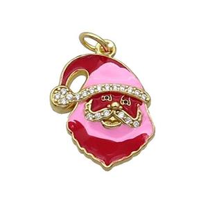 Copper Santa Claus Pendant Pave Zircon Pinkred Enamel Gold Plated, approx 15.5-17.5mm [FN32225]