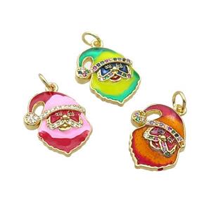 Copper Santa Claus Pendant Pave Zircon Enamel Gold Plated Mixed, approx 15.5-17.5mm [FN32226]