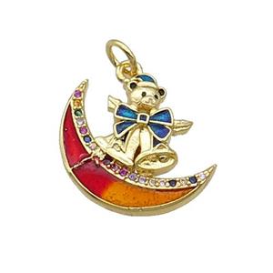 Copper Moon Pendant Pave Zircon Red Enamel Mouse Gold Plated, approx 18mm [FN32228]
