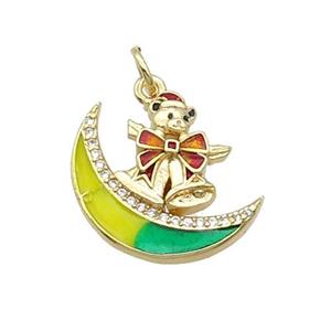 Copper Moon Pendant Pave Zircon Yellowgreen Enamel Mouse Gold Plated, approx 18mm [FN32230]