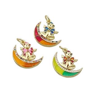 Copper Moon Pendant Pave Zircon Enamel Mouse Gold Plated Mixed, approx 18mm [FN32231]