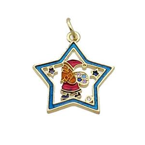 Copper Santa Claus Pendant Pave Zircon Green Enamel Star Gold Plated, approx 18mm [FN32235]