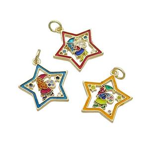 Copper Santa Claus Pendant Pave Zircon Enamel Star Gold Plated Mixed, approx 18mm [FN32236]