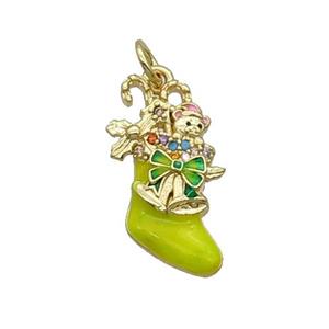 Copper Christmas Stocking Pave Zircon Olive Enamel Gold Plated, approx 11-20mm [FN32243]