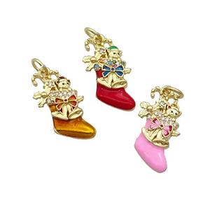 Copper Christmas Stocking Pave Zircon Enamel Gold Plated Mixed, approx 11-20mm [FN32246]