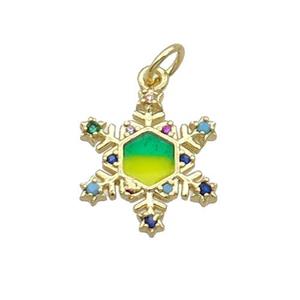 Copper Snowflake Pendant Pave Zircon Multicolor Enamel Gold Plated, approx 16mm [FN32247]
