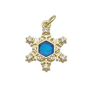 Copper Snowflake Pendant Pave Zircon Blue Enamel Gold Plated, approx 16mm [FN32249]