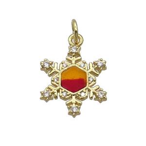 Copper Snowflake Pendant Pave Zircon Multicolor Enamel Gold Plated, approx 16mm [FN32250]