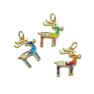 Copper Reindeer Pendant Pave Zircon Enamel Gold Plated Mixed, approx 14-15mm [FN32256]