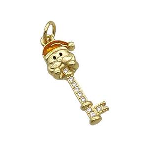 Copper Key Santa Claus Pendant Pave Zircon Orange Enamel Gold Plated, approx 8-21mm [FN32258]