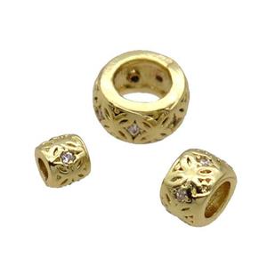 Copper Rondelle Beads Pave Zircon Large Hole Gold Plated, approx 3.5mm [FN32265-3.5MM]