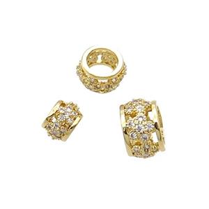 Copper Rondelle Beads Pave Zircon Large Hole Gold Plated, approx 9mm, 5mm hole [FN32267-9MM]
