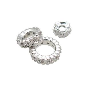 Copper Rondelle Beads Pave Zircon Large Hole Platinum Plated, approx 10mm dia [FN32268-10MM]