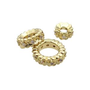 Copper Rondelle Beads Pave Zircon Large Hole Gold Plated, approx 10mm dia [FN32269-10MM]