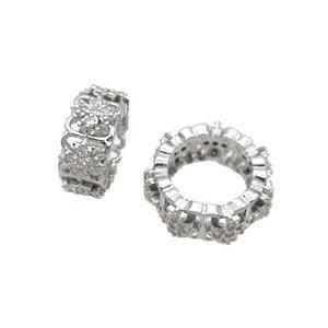 Copper Rondelle Beads Pave Zircon Large Hole Platinum Plated, approx 12mm dia [FN32270-12MM]