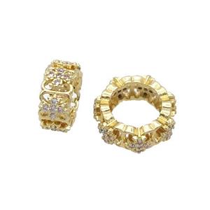 Copper Rondelle Beads Pave Zircon Large Hole Gold Plated, approx 10mm dia [FN32271-10MM]