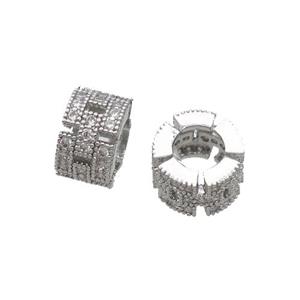 Copper Heishi Beads Pave Zircon Large Hole Platinum Plated, approx 8mm, 4mm hole [FN32274]