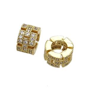 Copper Heishi Beads Pave Zircon Large Hole Gold Plated, approx 8mm, 4mm hole [FN32275]