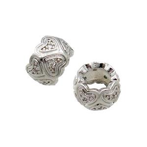 Copper Rondelle Beads Pave Zircon Large Hole Platinum Plated, approx 10mm, 5mm hole [FN32277]