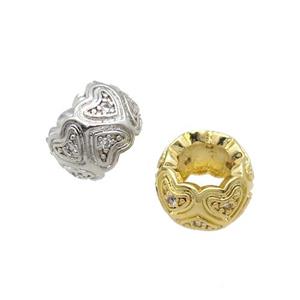 Copper Rondelle Beads Pave Zircon Large Hole Mixed, approx 10mm, 5mm hole [FN32279]
