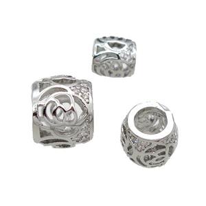 Copper Rondelle Beads Pave Zircon Large Hole Platinum Plated, approx 6mm, 3mm hole [FN32280-6MM]