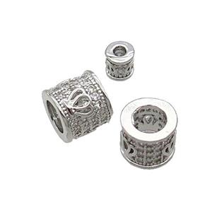 Copper Tube Beads Pave Zircon Large Hole Platinum Plated, approx 8mm, 4mm hole [FN32282-8MM]
