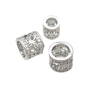 Copper Tube Beads Pave Zircon Large Hole Platinum Plated, approx 6mm [FN32284-6MM]