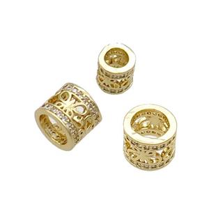 Copper Tube Beads Pave Zircon Large Hole Gold Plated, approx 8mm, 4mm hole [FN32285-8MM]
