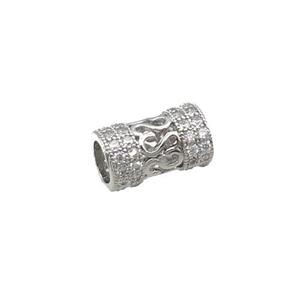 Copper Tube Beads Pave Zircon Large Hole Platinum Plated, approx 8.5-13.5mm, 5mm hole [FN32292]