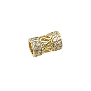 Copper Tube Beads Pave Zircon Large Hole Gold Plated, approx 8.5-13.5mm, 5mm hole [FN32293]