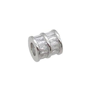 Copper Tube Beads Pave Zircon Large Hole Platinum Plated, approx 8-8.5mm, 4mm hole [FN32296]