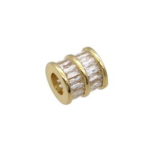 Copper Tube Beads Pave Zircon Large Hole Gold Plated, approx 8-8.5mm, 4mm hole [FN32297]