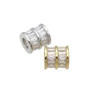 Copper Tube Beads Pave Zircon Large Hole Mixed, approx 8-8.5mm, 4mm hole [FN32298]