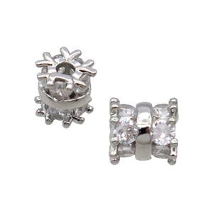 Copper Tube Beads Pave Zircon Large Hole Platinum Plated, approx 6-6.5mm, 4mm hole [FN32299]