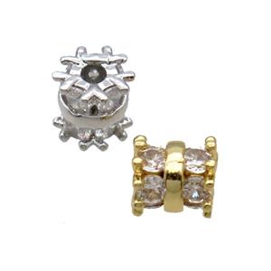 Copper Tube Beads Pave Zircon Large Hole Mixed, approx 6-6.5mm, 4mm hole [FN32301]