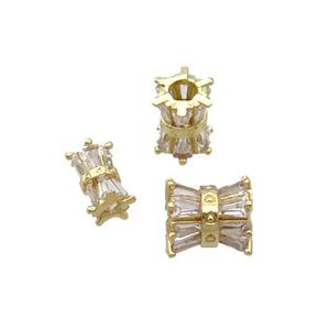 Copper Tube Beads Pave Zircon Gold Plated, approx 8mm, 4mm hole [FN32303-L]