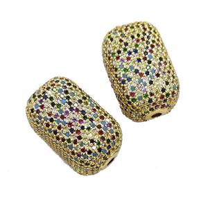 Copper Cuboid Beads Pave Multicolor Zircon Gold Plated, approx 13-22mm [FN32311]