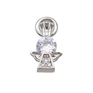 Copper Angel Pendant Pave Zircon Platinum Plated, approx 7-11mm [FN32321]