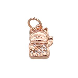 Copper Lucky Cat Pendant Pave Zircon Rose Gold, approx 8-10.5mm [FN32327]
