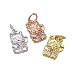 Copper Lucky Cat Pendant Pave Zircon Mixed, approx 8-10.5mm [FN32328]