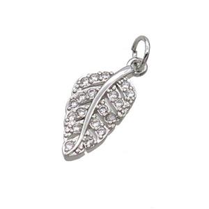 Copper Leaf Pendant Pave Zircon Platinum Plated, approx 8-15mm [FN32332]