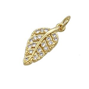 Copper Leaf Pendant Pave Zircon Gold Plated, approx 8-15mm [FN32333]