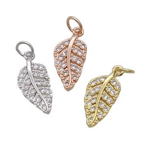Copper Leaf Pendant Pave Zircon Mixed, approx 8-15mm [FN32335]