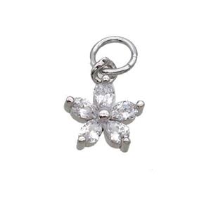 Copper Flower Pendant Pave Zircon Platinum Plated, approx 8mm [FN32336]