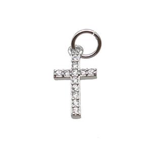 Copper Cross Pendant Pave Zircon Platinum Plated, approx 7-11mm [FN32348]
