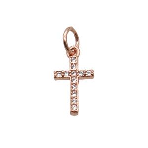 Copper Cross Pendant Pave Zircon Rose Gold, approx 7-11mm [FN32350]