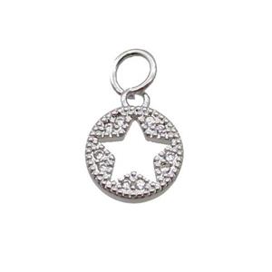 Copper Circle Star Pendant Pave Zircon Platinum Plated, approx 9mm [FN32352]